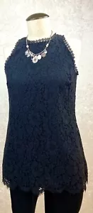 Cabi Women's Sleeveless Tank XS Top Black Scalloped Lace - Picture 1 of 13
