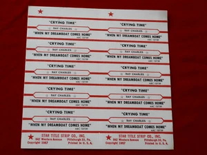 RAY CHARLES~ CRYING TIME~ WHEN MY DREAMBOAT COMES HOME~ ~ JUKEBOX  TITLE STRIPS - Picture 1 of 1