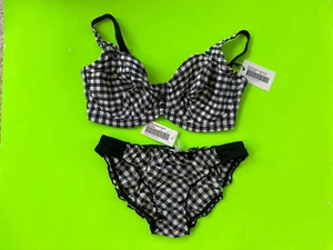 New Pour Moi checkered Underwire Bikini Tops 34F or 36F Size 8 or 10 bottom - Picture 1 of 1