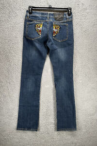 Ed Hardy Christian Audigier Tiger Print Jeans Womens Size 28 Medium Wash Y2K D9