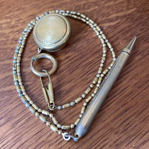 Antique Spring Loaded Chatelaine Brooch Chain Pencil kz - Picture 1 of 16