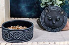 Celtic Pentagram Knotwork Black Cat With Rolling Green Eyes Round Decorative Box