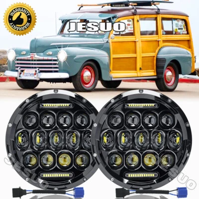 Pair For Ford Deluxe 1939-1951 7" Inch Round LED Headlights Lamp Housing New Foto 1 de 4