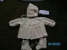 Hand Knitted in 3 ply yarn Babies coat.bonnet and boots 0-3 months approx
