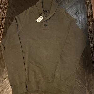 Suéter Express Para Hombre Verde Oliva Cuello Cuarto Botón, Pullover Talla Pequeña - Imagen 1 de 4