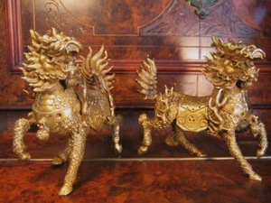Lovely Pair of Solid Brass Dragon-horse Kylin (Qiling) - Picture 1 of 5