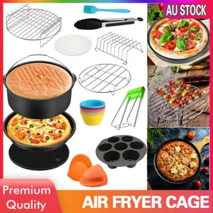 8" Air Fryer Accessories Rack Cake Pizza Oven Barbecue Frying Pan Tray Cage Pot - Picture 1 of 11