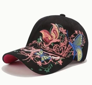 Gorra de Béisbol Flor y Mariposa Bordada y Lentejuelas ¡NUEVA Gorra!! - Imagen 1 de 2