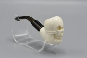 Totenkopf Figur Mini Pfeife für ein paar Züge Block Meerschaum - NEU Handarbeit Schnupperpfeife - Bild 1 von 12