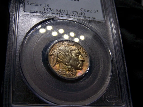 PCGS 1935-P Buffalo nickel MS-64! toned! OBV/REV with nice luster. Colorful Cover