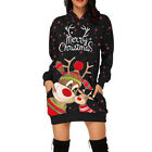 Women Christmas Elk Deer Print Mini Hoodies Dress Xmas Party Jumper Dresses Au