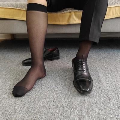 Hombres Negocios Formales Vestido Calcetines Ultradelgados Transparente Sedoso Sin Costuras Negro Tubo Calcetines Foto 1 de 4