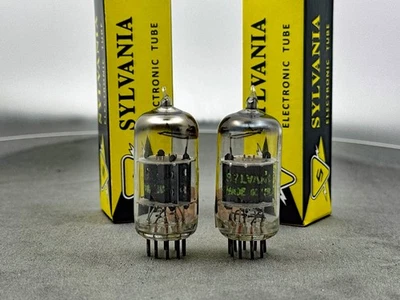 Rare Matched Pair Sylvania 12AD7 12AX7A Smooth Black Plate Tubes Test NOS TV-7U - Image 1 of 4