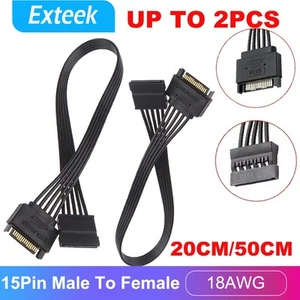 20/50CM SATA 15 Pin Male To Female Extension Cable Power Cord HDD SSD Hard Disk - Picture 1 of 11