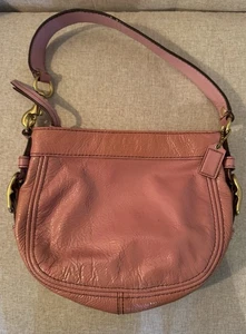 COACH Pink Patent Leather ZOE Hobo Handbag Top Handle Pouch Pebbled Purse #41869 - Picture 1 of 11