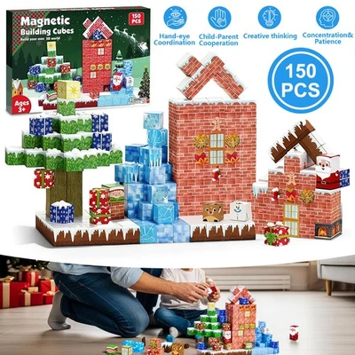 150x Magnetic Block Christmas Building Set STEM Educational Sensory Toy DIY Gift - image 1 of 4