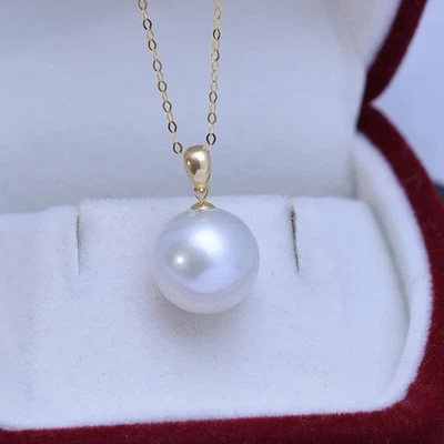 Diseñador ENORME AAAA Collar Colgante Perla Redonda Blanca Mar del Sur 11-12 mm Oro 18K Foto 1 de 4