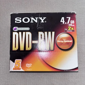 5 Pack of Blank Sony AccuCore DVD RW 4.7 GB recordable discs Brand New Sealed - Picture 1 of 6
