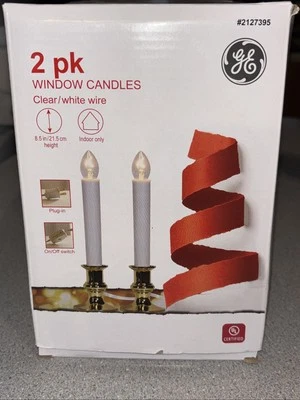 ¡Nuevo! GE 2 Pk Ventana Velas Navidad Blanco Transparente 8.5”/21.5 cm (Cableado) 2127395 Foto 1 de 3