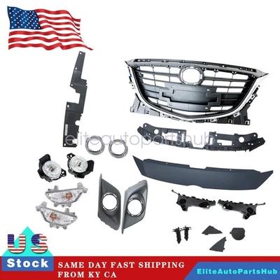 Front Upper Black Grille With Chrome Trim/Fog Light Brackets Fit 2014-16 Mazda 3 - Изображение 1 из 4