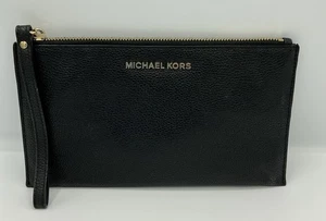 Michael Kors Black Pebbled Leather Wristlet Wallet Gold Hardware - Picture 1 of 15