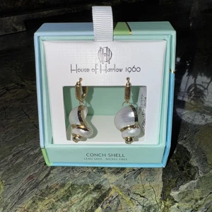 House Of Harlow 1960 Conch Shell Dangle Gold Earrings - Picture 1 of 4
