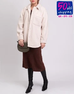 RRP €200 TOPSHOP Sherpa Jacket Size L Fully Lined Long Sleeve Ivory Collared - Picture 1 of 8