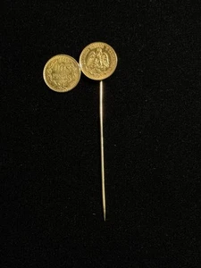 Vintage 2- 1945 22k Dos Pesos Gold Coins Pin, 3.32 Gs On 14k Stick pin Mexico - Bild 1 von 5