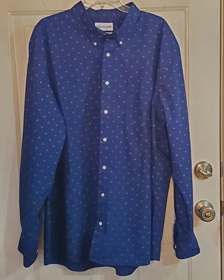 Saddlebred L/S Button Up Shirt Men's Navy Christmas Holly Print Big & Tall 2XLT - Image 1 of 4