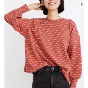 Madewell: Sweatshirt-Pullover rot koralle gepunktet gemustert - Bild 1 von 6