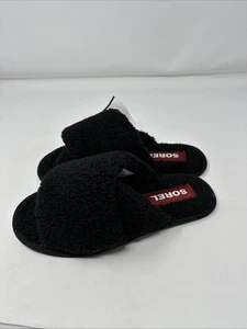 Sorel Go Mail Run Womens Slippers Size 7 Faux Fur Slip On Slides Black NEW - Picture 1 of 6