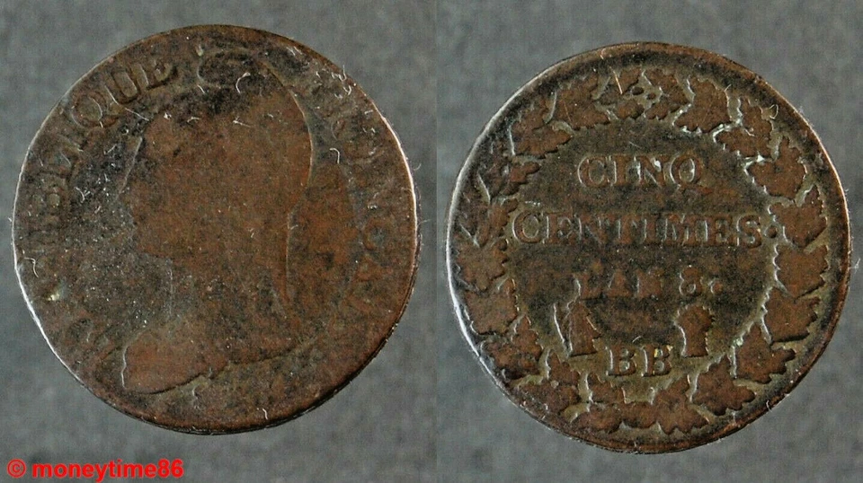 France.  CINQ centimes DUPRE  AN 8 /6 BB,  état TB- - Photo 1/1