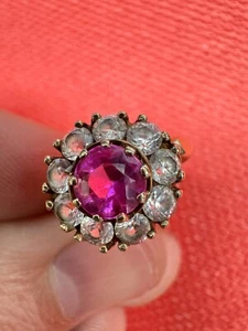 Anillo vintage Baden & Foss B&F oro amarillo 10K rubí sintético talla 6,25 - Imagen 1 de 15