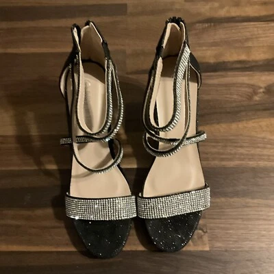 Delicacy Black Rhinestone Studded Ankle Strap Dressy 4.5" High Heel Shoes - 6 - Image 1 of 4