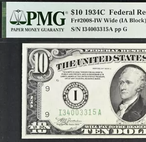 1934C $10 Federal Reserve Note PMG 64EPQ - Minneapolis Wide Fr 2008-IW - Picture 1 of 3