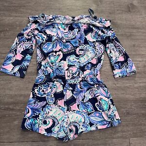 Lilly Pulitzer Girls Romper Large (8-10) 100% Cotton Purple Pink Paisley Floral