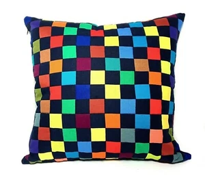 Postage Stamp THROW PILLOW COVER Navy Blue Print Quilted Patchwork Boho 18x18 - Bild 1 von 4