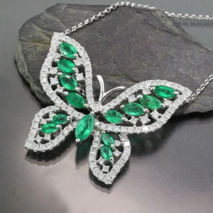 Schmetterling Smaragd Diamant Collier 3,20 ct 750-Weißgold Wert 6000 € - Picture 1 of 7