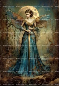 FAIRY WARRIOR ART PRINT, Cottagecore, Fairytale Poster, Magical Lady Fae D732 - Picture 1 of 4