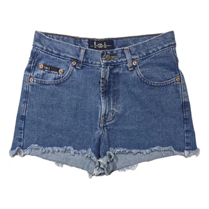 Vintage 90s LEI Jean Shorts Juniors Size 7 (29x2) Cut Off Embellished Blue Denim - Picture 1 of 11