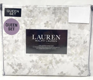 NEW~Ralph Lauren~Light Grey White Floral Sheet Set Watercolor Full Queen - Picture 1 of 2