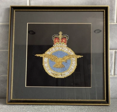 Framed  Embroidered Royal  Air Force, UK, RAF, Badge, Crest. - Image 1 of 4