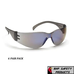 (6 PAIR) PYRAMEX INTRUDER SAFETY GLASSES BLUE MIRROR LENS SUNGLASSES S4175S - Picture 1 of 8