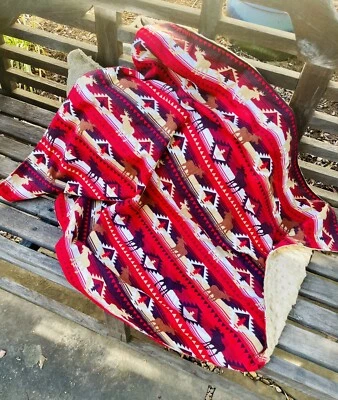 Red Tan Aztec 男宝宝女宝宝毛毯加绒面料双面柔软薄织物 — 第 1/4 张图片