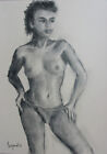 Female Nude Figure 40 Original Charcoal Drawing YSArt Naked Woman A4 8x12