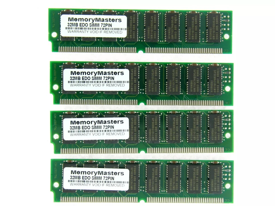 128 MB MEG 4x 32MB EDO SIMM 72 pin 60 ns 60NS NON-PARITY Memory RAM 72PIN - Image 1 of 1
