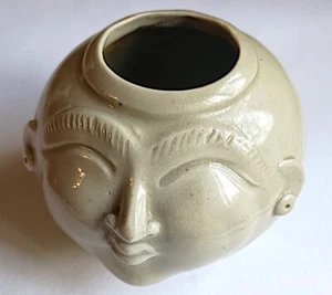 Small Face Pot, Off White Color, Ceramic, Rare, Indonesian, 2H" by 2.5W" - Picture 1 of 3