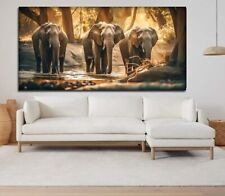 Abstract Animal 3 Elephants Living Room Wall Art Home Decor Fabric Print Gift