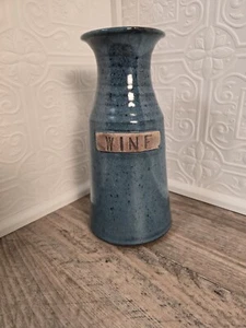 Stoneware Wine Decanter Hand Thrown Pitcher Carafe Blue 9.5" Pottery - Picture 1 of 4