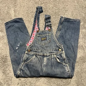 Vintage OshKosh Overalls Kids Youth XS 5 Girl Pink Lined Distressed Vestbak Jean - Picture 1 of 10